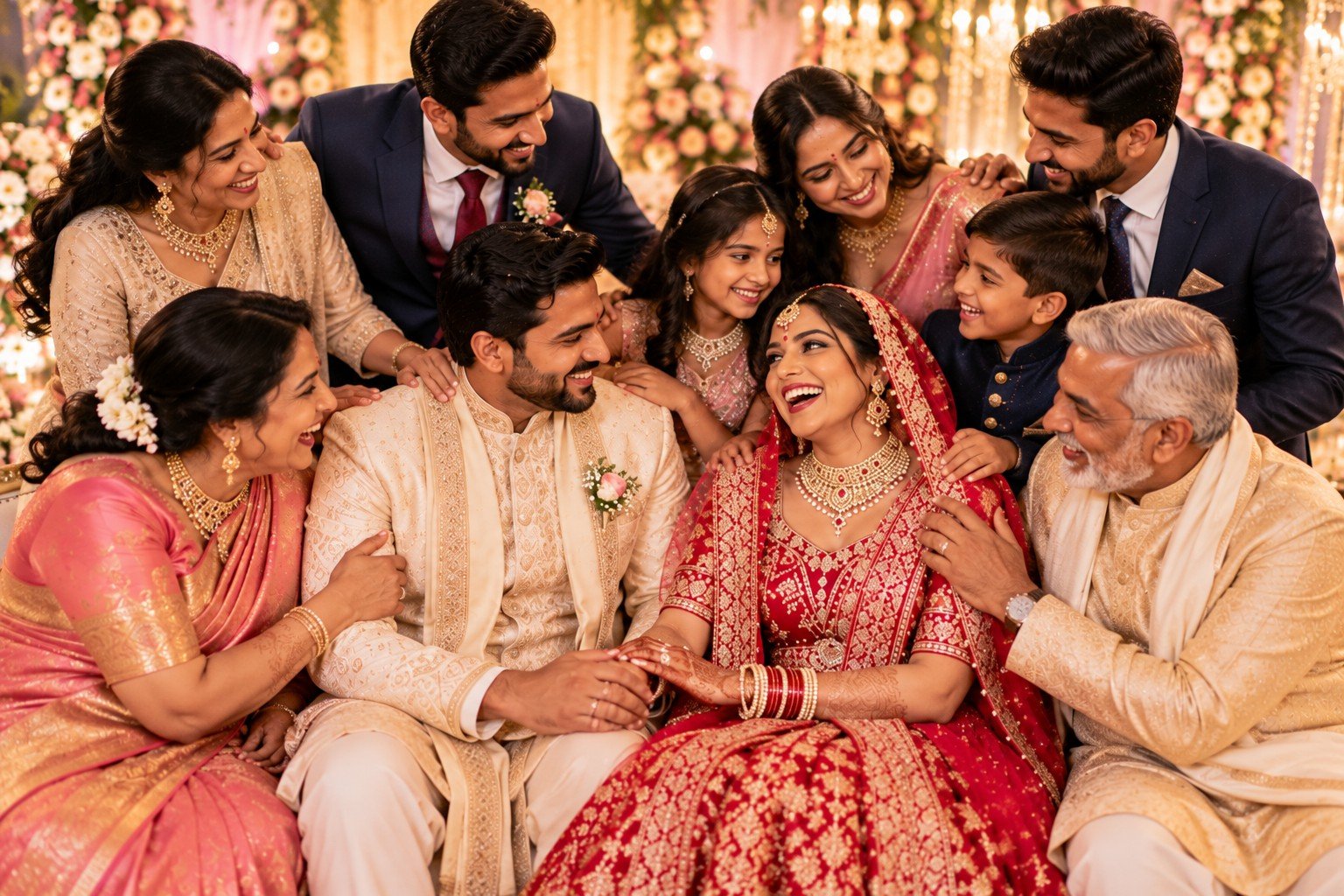 A joyful wedding family moment