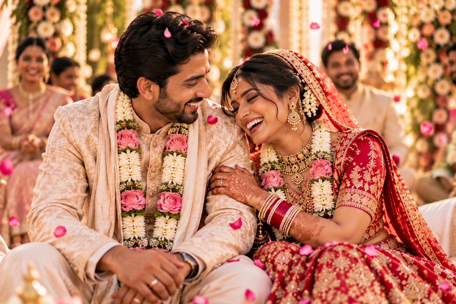 Bride and groom enjoying a candid wedding moment