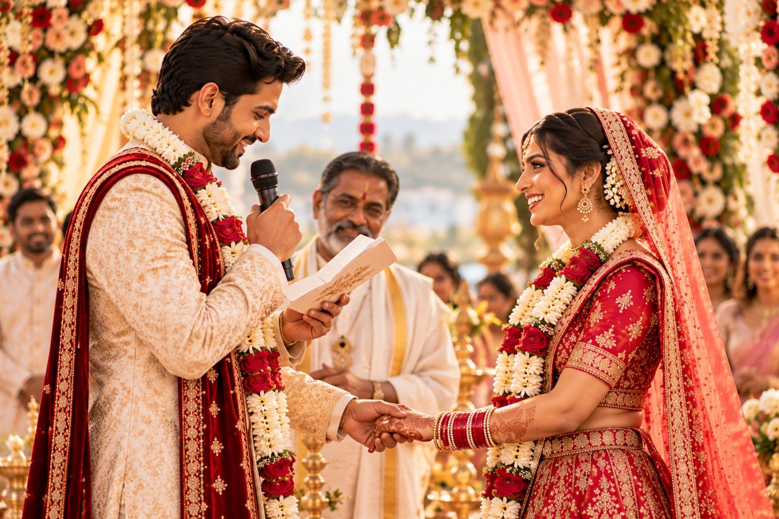 Bride and groom exchanging wedding vows
