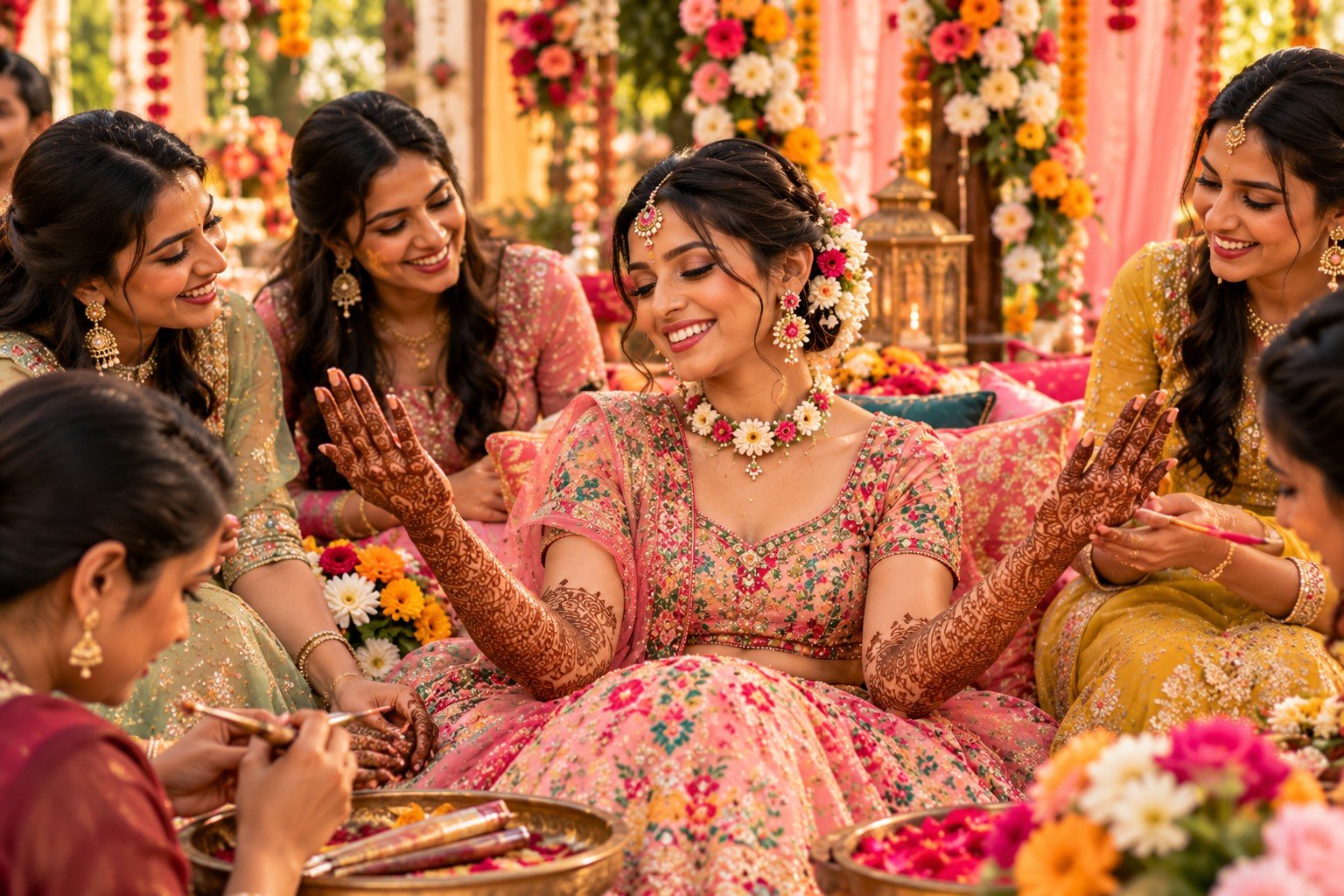 Bride enjoying her mehndi celebration