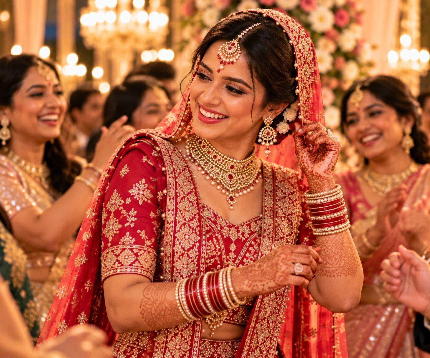 Bride smiling during her wedding celebration