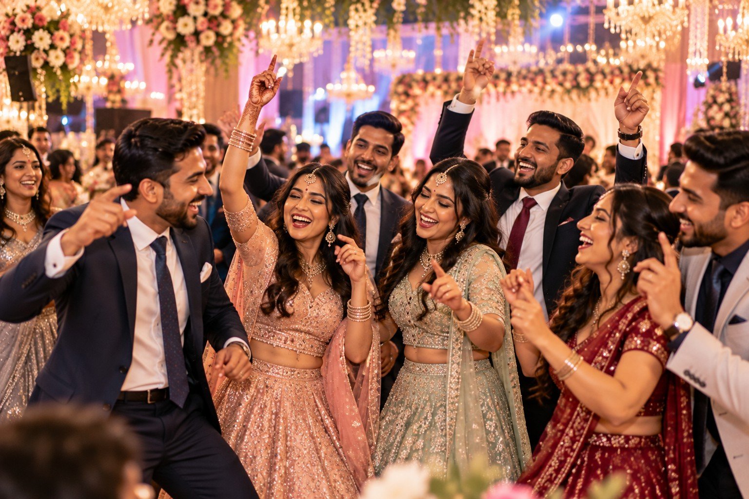 Friends celebrating at the wedding