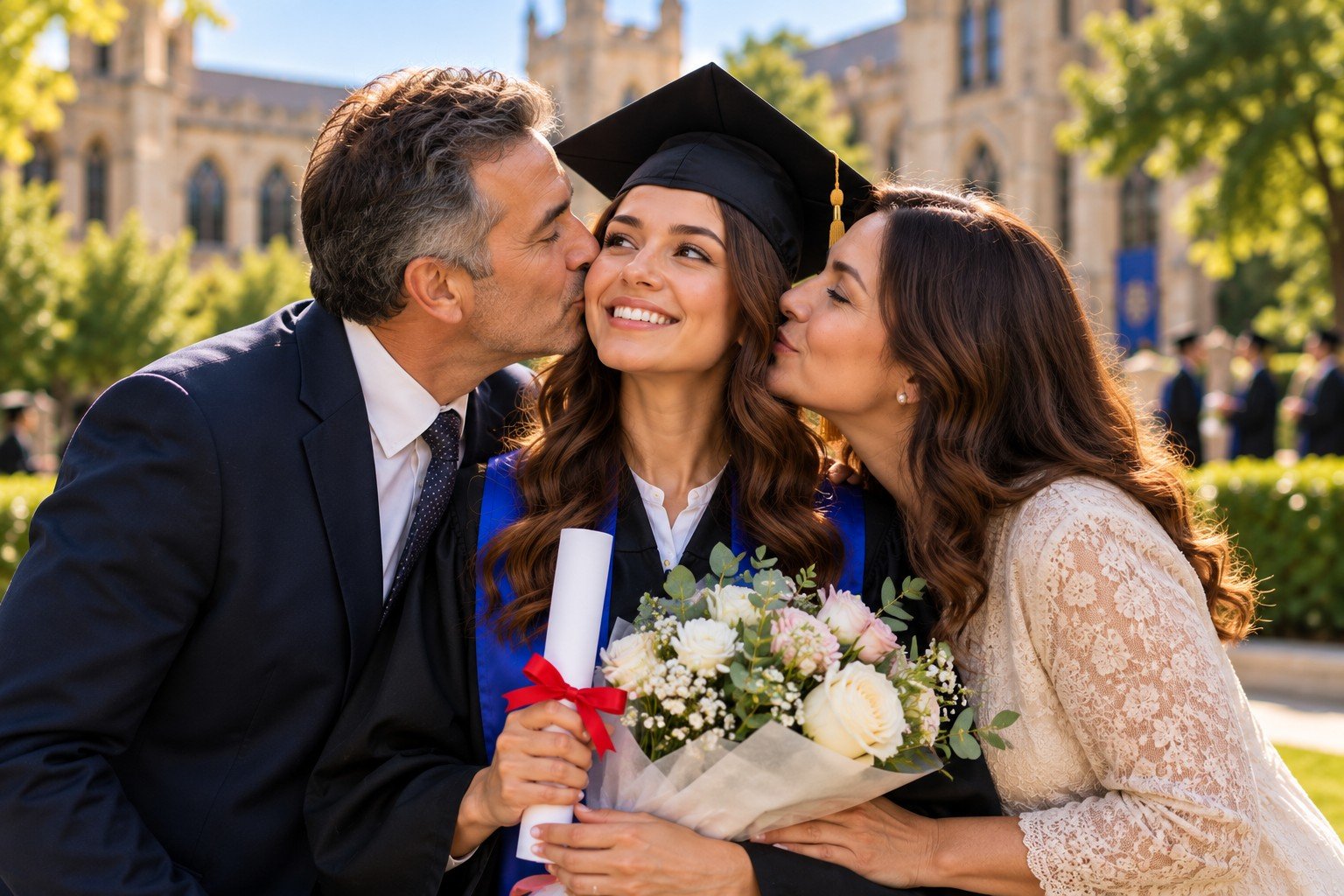 Graduate celebrating with family
