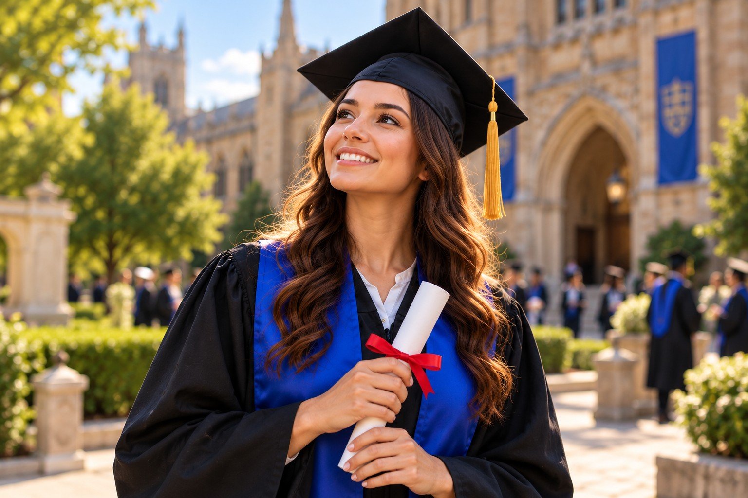 Graduate holding diploma