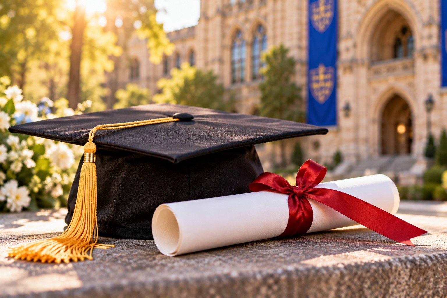 Graduation cap and diploma