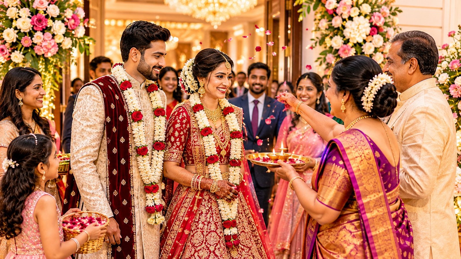 Guests welcoming the bride and groom