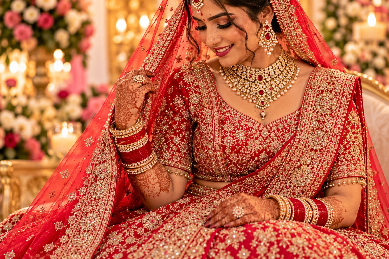 Intricate bridal outfit details