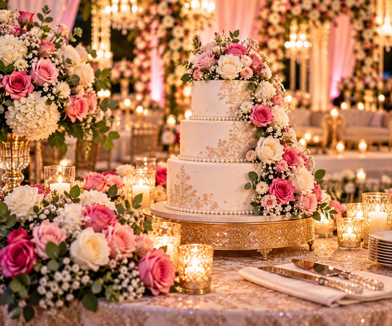 Wedding cake and flowers