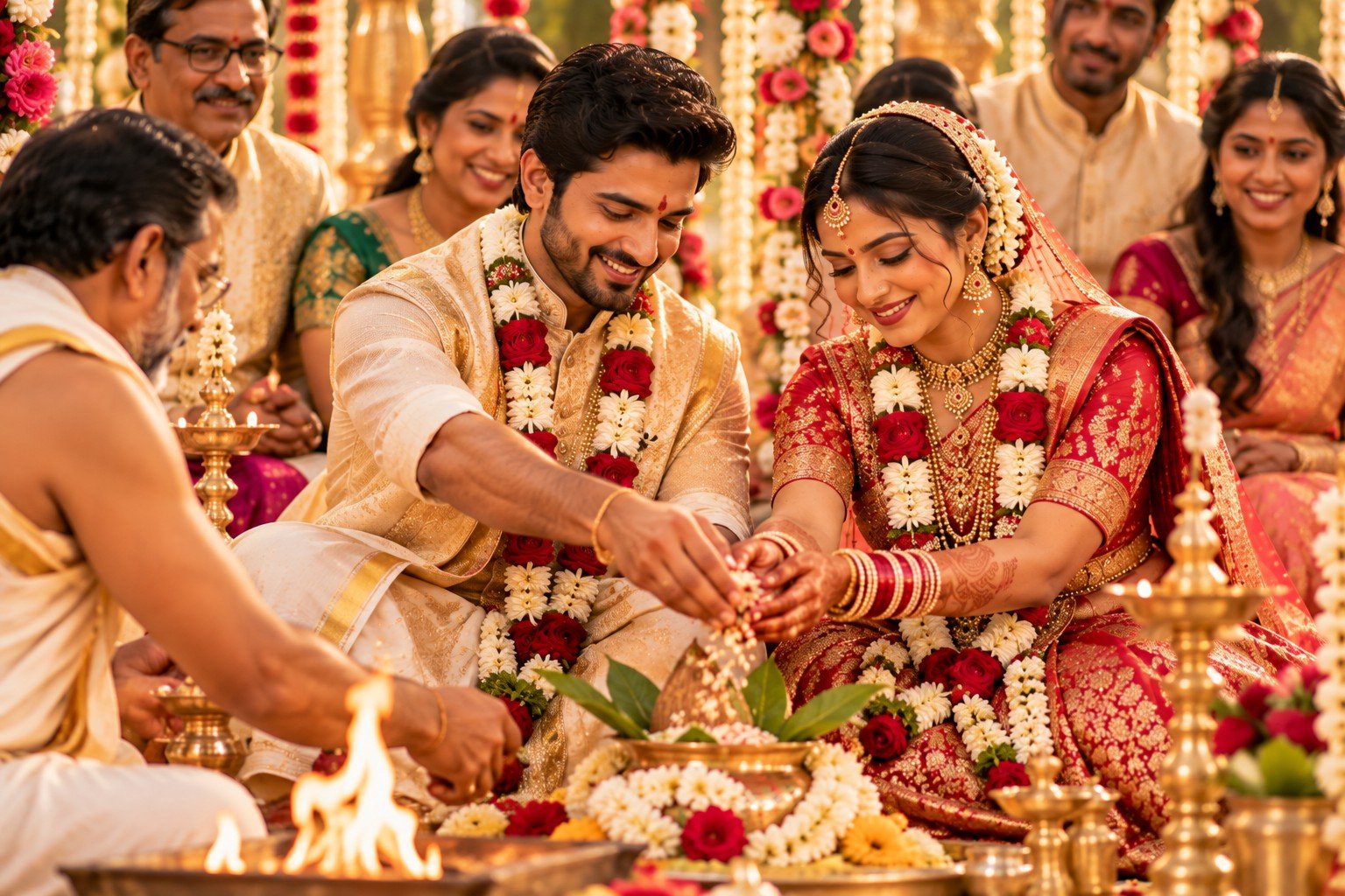 Wedding couple taking part in a traditional ceremony