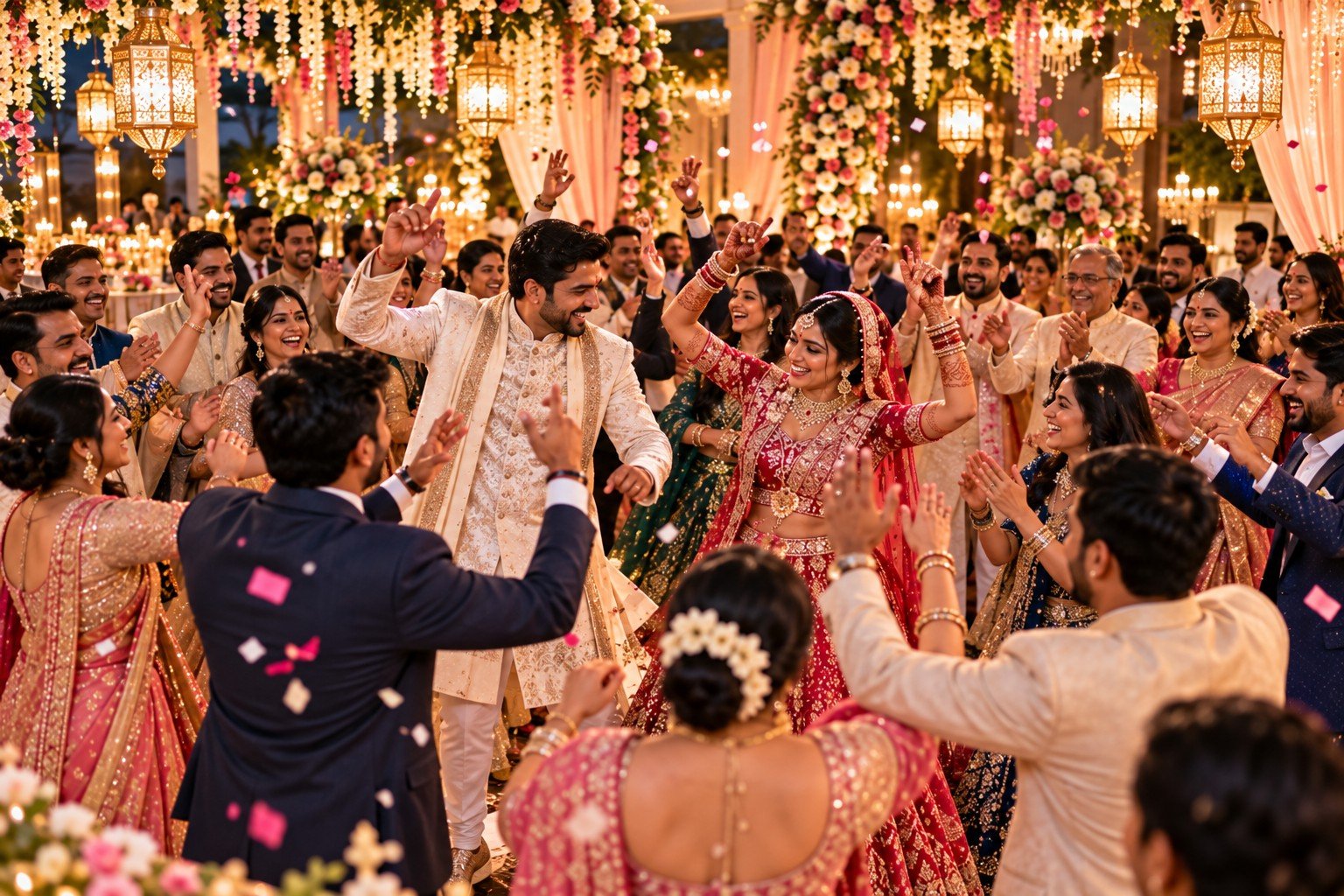 Wedding guests celebrating together