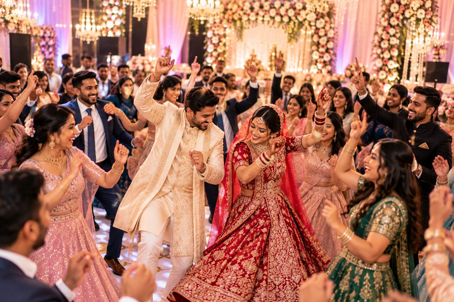 Wedding guests celebrating together