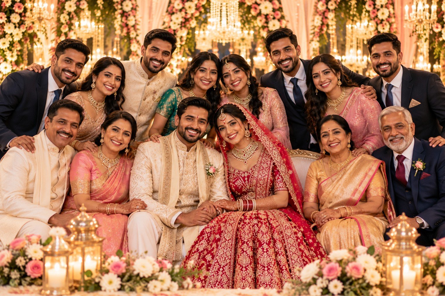 Wedding portrait with family and friends